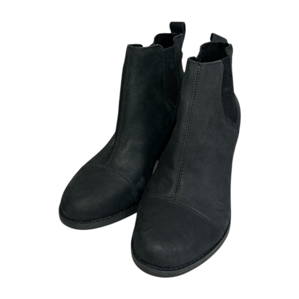 TOMS Leather Chelsea Everly Ankle Boots Black Heeled Booties Women's Size 6 NWT - Picture 2 of 11
